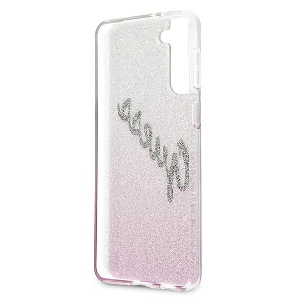 Etui GUESS Samsung Galaxy S21 Plus Glitter Gradient Script Różowy Hardcase