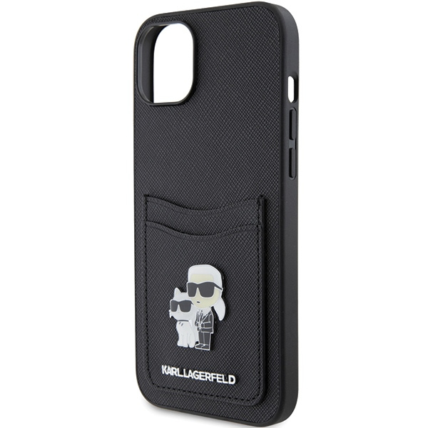 Etui Karl Lagerfeld KLHCP15SSAPKCNPK iPhone 15 6.1" czarny/black hardcase Saffiano Cardslot Karl&Choupette Metal Pin