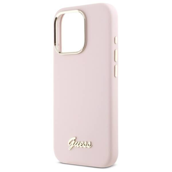 Etui Guess iPhone 16 Pro Max różowy/pink hardcase Silicone Script Metal Logo & Frame