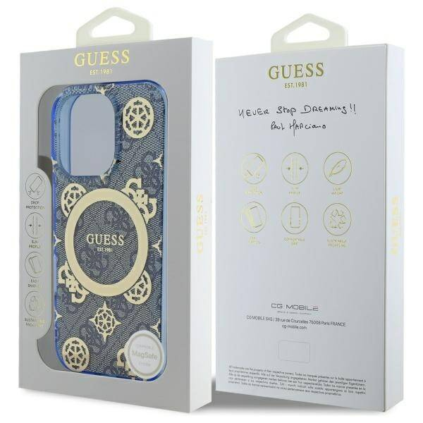Etui Guess iPhone 16 Pro 6.3" niebieski/blue hardcase IML Peony On 4G Background MagSafe