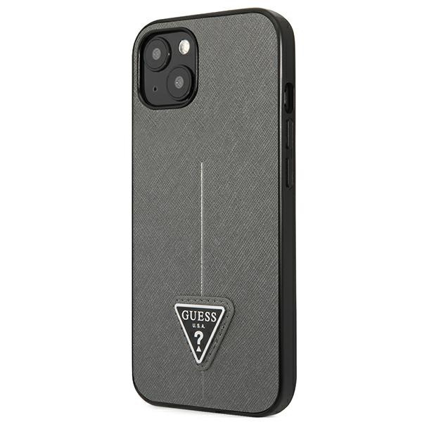 Etui GUESS Apple iPhone 14 Saffiano Triangle Logo Srebrny Hardcase
