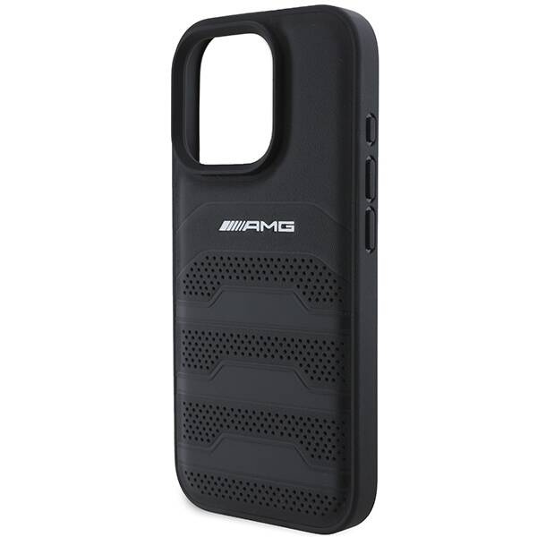 ETUI AMG iPhone 16 Pro  6.3" czarny/black hardcase Leather Debossed Lines Black Logo