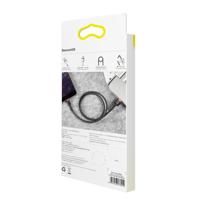 Baseus Cafule Cable wytrzymały nylonowy kabel przewód USB / Lightning QC3.0 2.4A 0,5M czarno-czerwony (CALKLF-A19)
