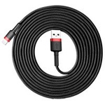 Baseus Cafule Cable wytrzymały nylonowy kabel przewód USB / Lightning QC3.0 2A 3M czarno-czerwony (CALKLF-R91)