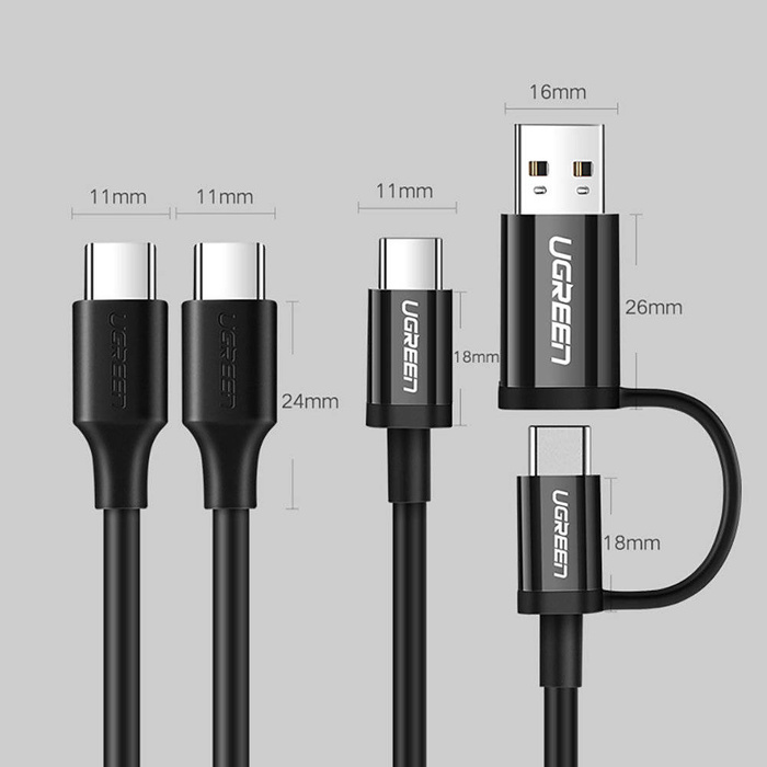 Ugreen kabel USB Typ C do ładowania i transferu danych 3A 3m czarny (US286)