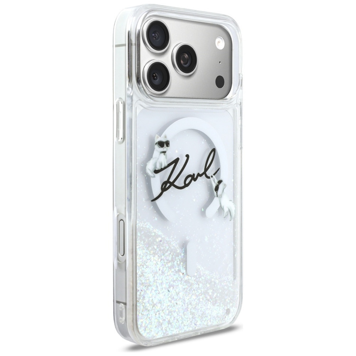 Etui Karl Lagerfeld Liquid Glitter Karl  Script Logo MagSafe do iPhone 17 Pro Max przezroczysty
