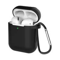 Etui do AirPods 2 / AirPods 1 silikonowy miękki pokrowiec na słuchawki + brelok karabińczyk zawieszka czarny (case D)