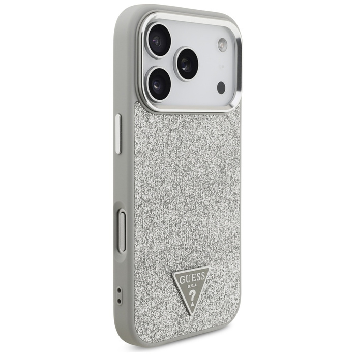 Etui Guess Glitter Triangle Logo MagSafe do iPhone 17 Pro srebrny