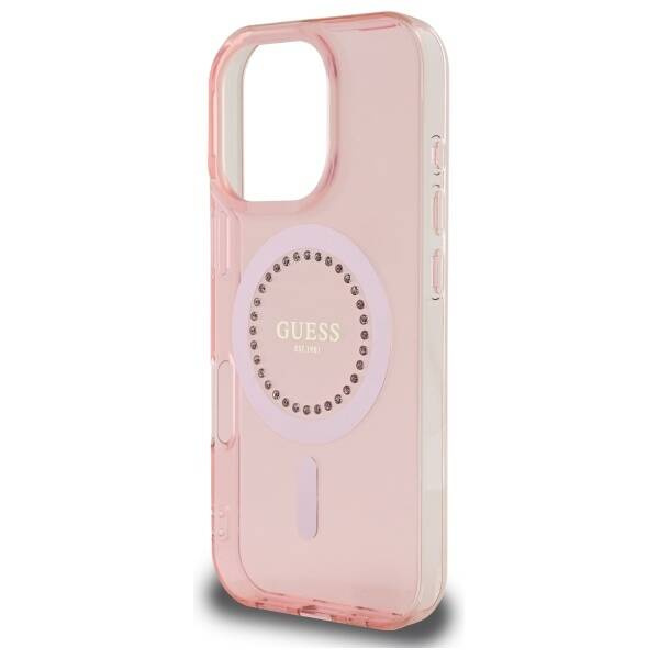 Etui Guess iPhone 16 Pro Max 6.9" różowy/pink hardcase IML Rhinestones MagSafe