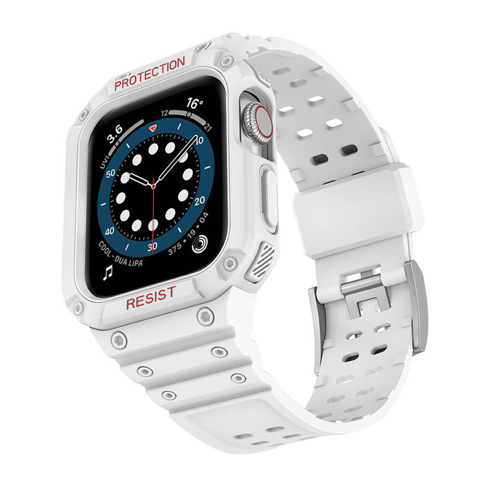 Protect Strap Band opaska z etui do Watch 7 / 6 / 5 / 4 / 3 / 2 / SE (45 / 44 / 42mm) obudowa pancerny pokrowiec na zegarek biały