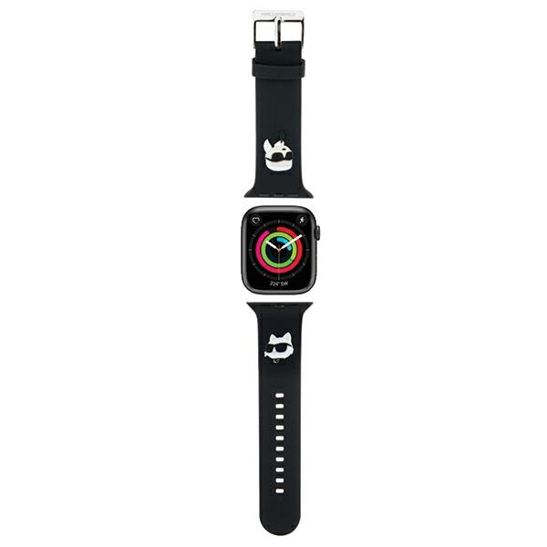 Karl Lagerfeld Pasek KLAWMSLKCNK Apple Watch 38/40/41mm czarny/black strap 3D Rubber Karl&Choupette Heads 
