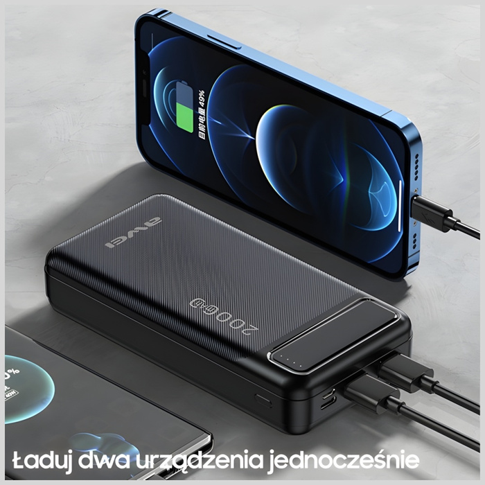AWEI PowerBank P6K 20000mAh czarny/black 2xUSB/PD/Micro-USB