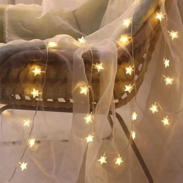 Lampki choinkowe LED snowflake/star -    6m/40 lampek ciepłe białe/warm white zasilane bat. 3xAA EHD-LS05