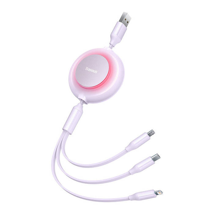 Baseus Bright Mirror 2 kabel przewód 3w1 USB Typ A - micro USB + Lightning + USB Typ C 3.5A 1.1m fioletowy (CAMJ010005)