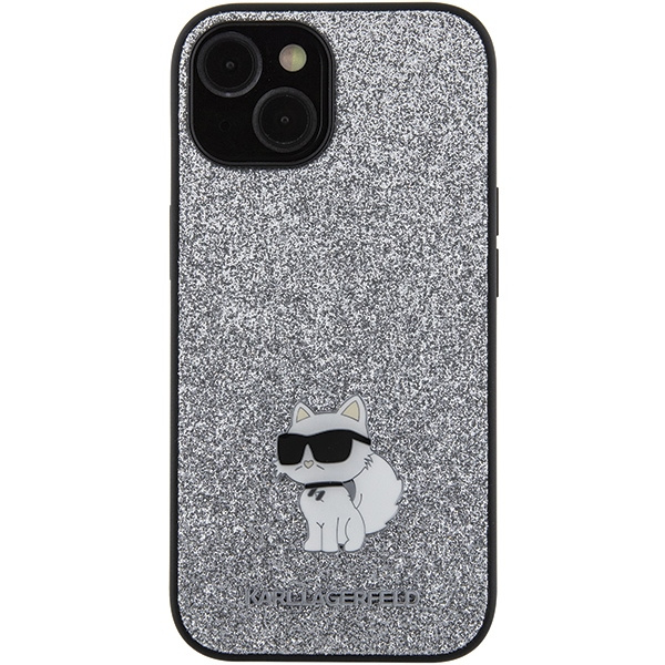 Etui Karl Lagerfeld KLHCP15SGCNPSG iPhone 15 6.1" srebrny/silver hardcase Fixed Glitter Choupette Logo Metal Pin