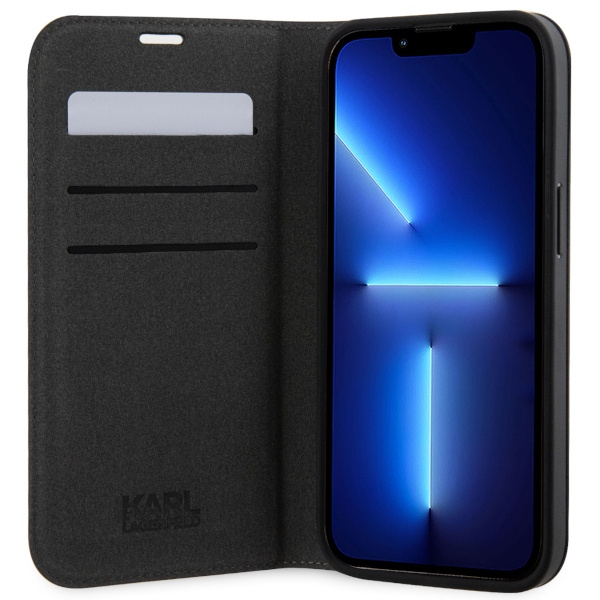 Etui Karl Lagerfeld KLBKP14SSANKCPG iPhone 14 6.1" bookcase srebrny/silver Saffiano Karl & Choupette Case