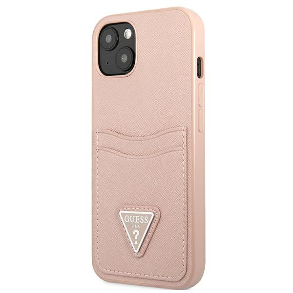 Etui GUESS Apple iPhone 13 Mini Saffiano Triangle Logo Cardslot Różowy Hardcase