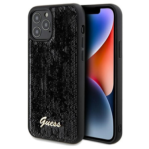 Etui Guess GUHCP12MPSFDGSK iPhone 12/12 Pro 6.1" czarny/black hardcase Sequin Script Metal Case