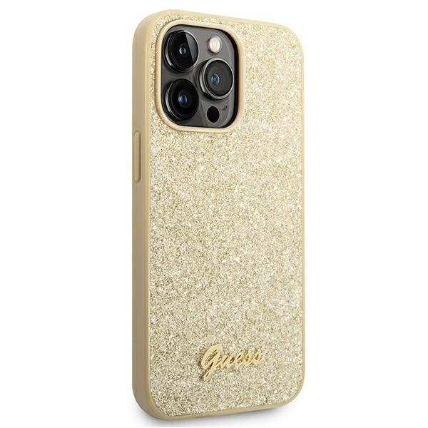 Etui GUESS Apple iPhone 14 Pro Glitter Script Złoty Hardcase