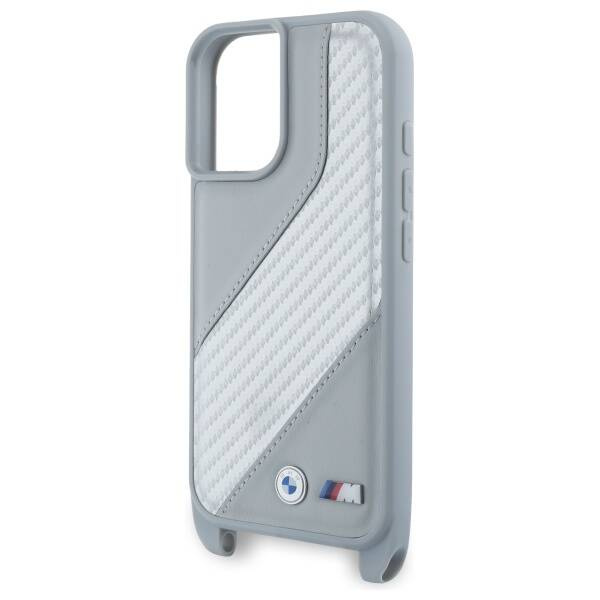 Etui BMW iPhone 16 szary/grey hardcase M Edition Carbon Stripe & Strap