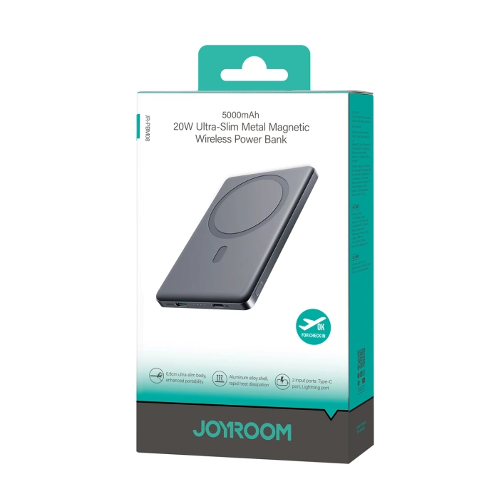 Powerbank Joyroom JR-PBM08 5000mAh 20W ultracienki z ładowaniem indukcyjnym - szary