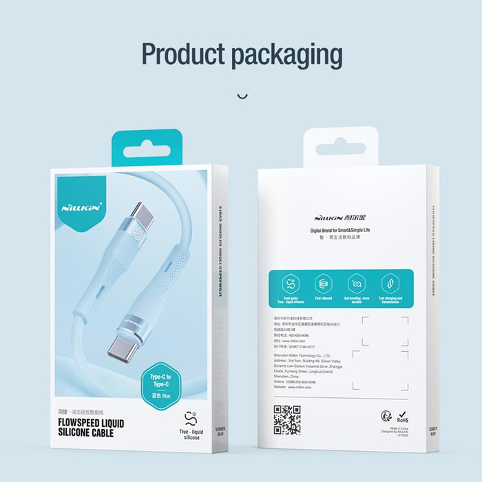 Kabel NILLKIN DATA CABLE FLOWSPEED SILICON TYPE C-TYPE C PD 60W, BLACK / CZARNY