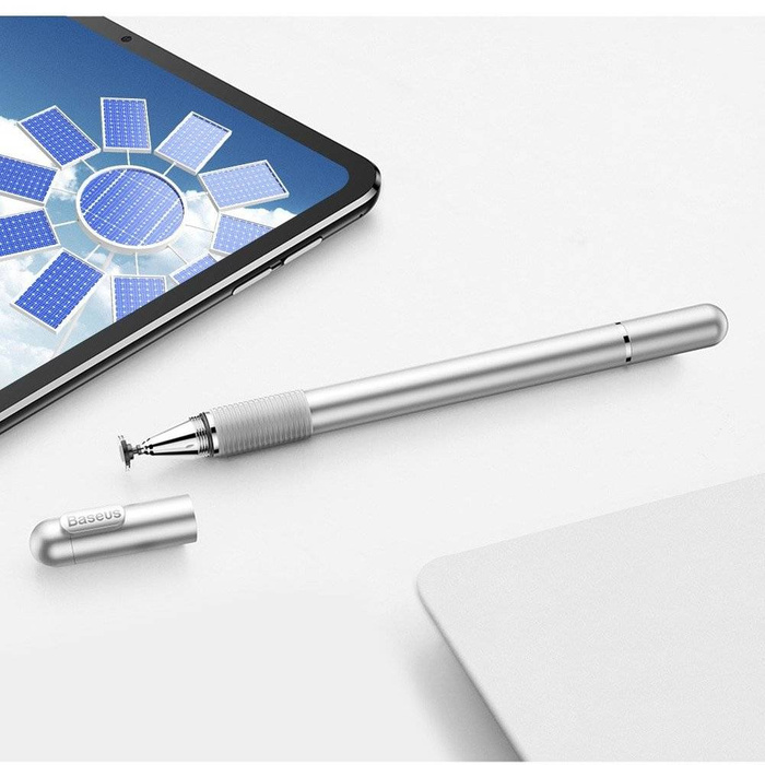 Baseus Golden Cudgel dwustronny pojemnościowy rysik disc stylus + żelopis długopis srebrny (ACPCL-0S)