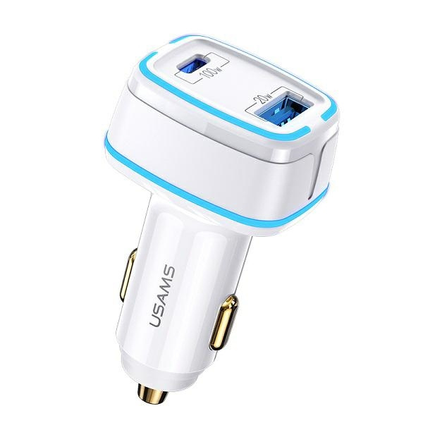 Ładowarka Samochodowa USAMS 1xUSB 1xUSB-C C24 120W Fast Charge Biały