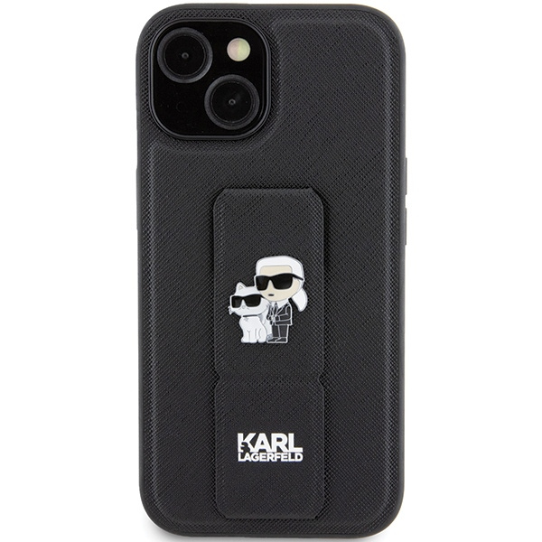 Etui Karl Lagerfeld KLHCP15MGSAKCPK iPhone 15 Plus 6.7" czarny/black hardcase Gripstand Saffiano Karl&Choupette Pins Case