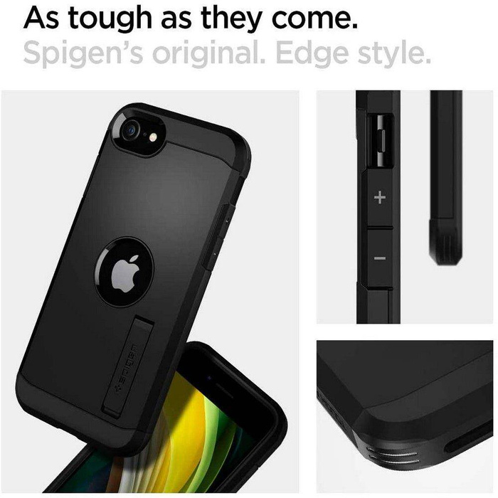 Etui Spigen iPhone Se 2022 2020 Tough Armor Etui Black Czarne Case + Szkło Spigen Glas.tr Slim