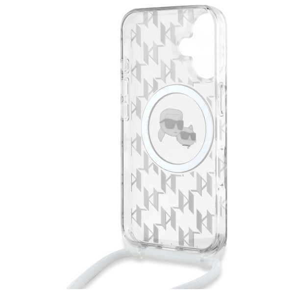 Etui Karl Lagerfeld iPhone 16 6.1" transparent hardcase IML Crossbody Monogram Karl & Choupette Head MagSafe
