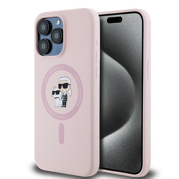 Etui Karl Lagerfeld KLHMP15LSCMKCRHP iPhone 15 Pro 6.1" różowy/pink hardcase Silicone Karl & Choupette MagSafe