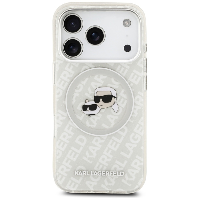 Etui Karl Lagerfeld IML Glitter Karl &   Choupette Heads Logo MagSafe do iPhone 17 Pro szary