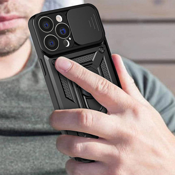 Etui Hybrid Armor Camshield etui iPhone 13 Pro Max pancerny pokrowiec z osłoną na aparat niebieskie Case