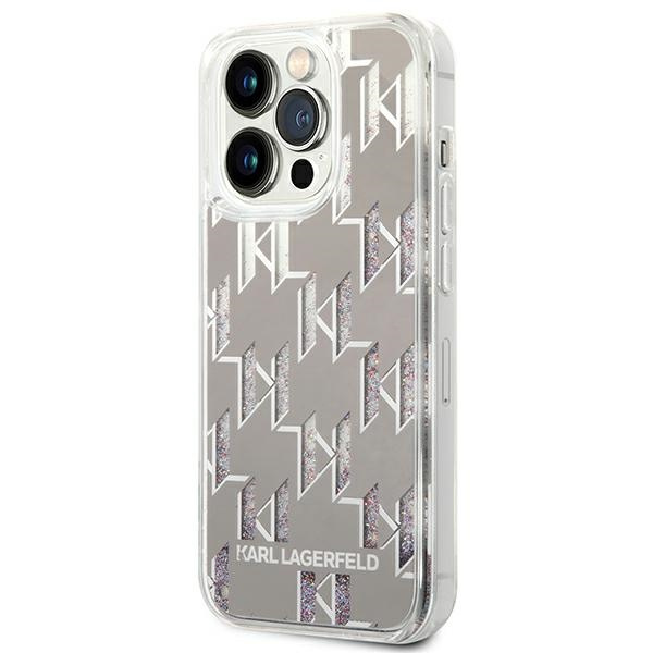 Etui KARL LAGERFELD Apple iPhone 14 Pro Liquid Glitter Monogram Srebrny Hardcase