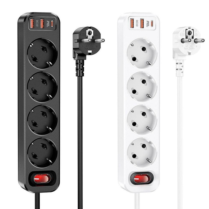 HOCO listwa zasilająca 4-gniazdowa + 2 x USB QC3.0 18W + Typ C PD 20W Aura NS1 czarna