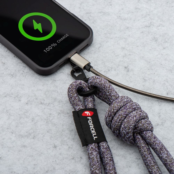 Smycz do telefonu crossbody z regulacją długości Forcell F-Design S10X165 (max 82,5cm w pętli) szaro fioletowa