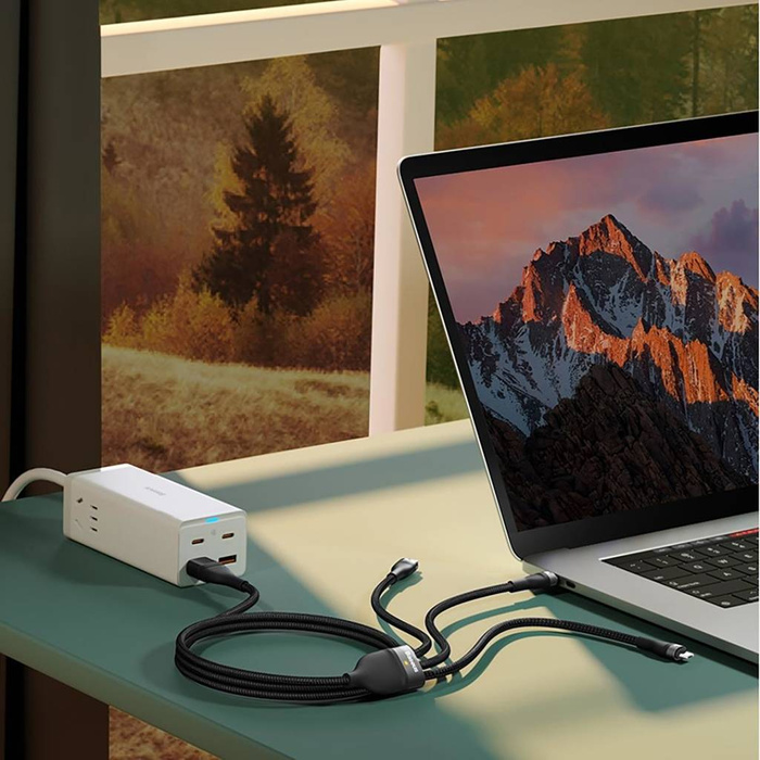 Baseus Flash Series II kabel USB Typ C / USB Typ A - USB Typ C / Lightning / micro USB 100 W 1,2 m fioletowy (CASS030105)