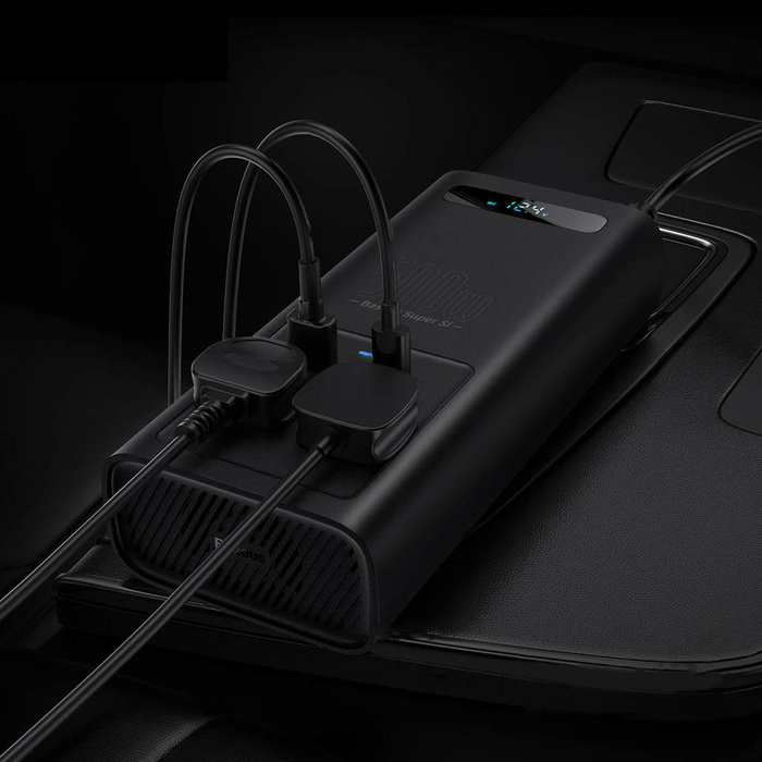 Baseus samochodowa przetwornica inwerter prądu 150W 12V / 500W  220V (wtyczka EU i CN) czarny (CGNB000101)