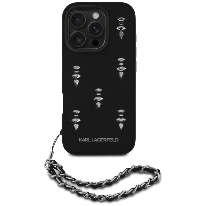 Etui Karl Lagerfeld Saffiano Crystals    w/Chain do iPhone 16 Pro czarny