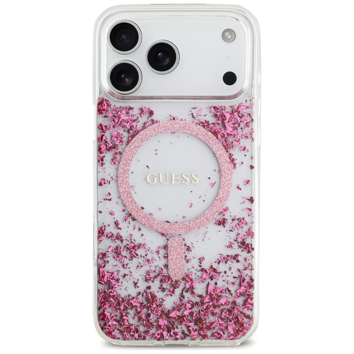 Etui Guess Resin Bottom Glitter MagSafe  do iPhone 17 Pro Max różowy