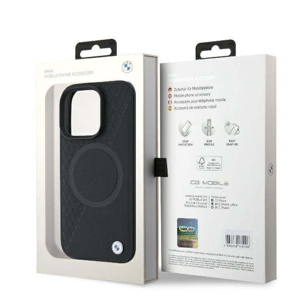 Etui BMW iPhone 16 Pro 6.3" czarny/black hardcase Sign Leather Half Textured And Circle MagSafe