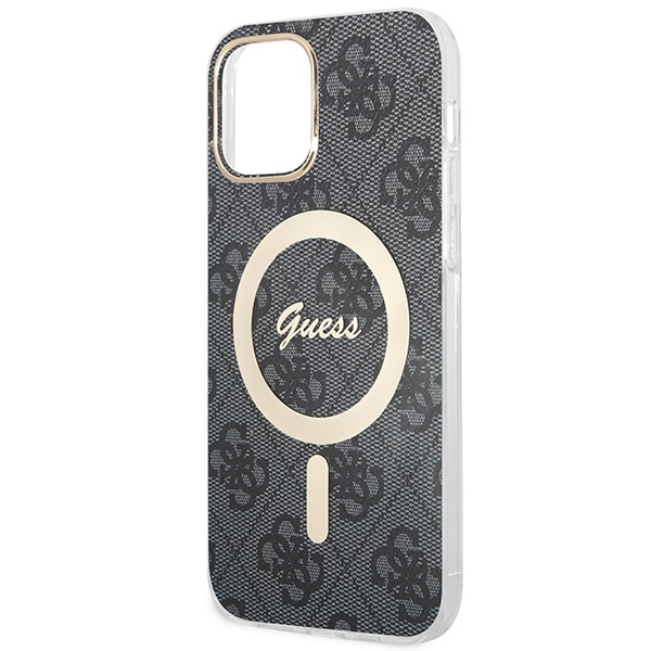 Zestaw Etui Guess Case+ Charger iPhone 12/12 Pro czarny/black hard case 4G Print MagSafe