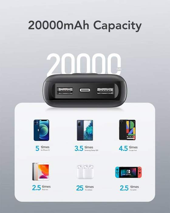 VEGER powerbank 20000 mAh PD QC3.0 2A 20W L20S (VP2039PD / W2039PD) czarny