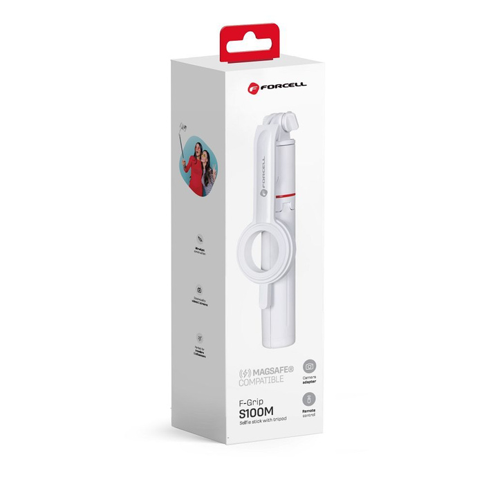 Selfie stick Forcell F-Grip MagSelfie S100M zgodny z MagSafe z pilotem bezprzewodowym biały 0INT