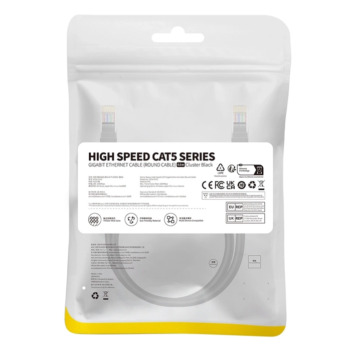 Kabel sieciowy Baseus Ethernet CAT5, 0,5m (czarny)