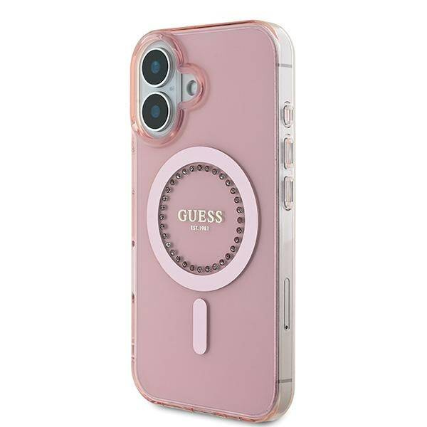 Etui Guess iPhone 16 Plus 6.7" różowy/pink hardcase IML Rhinestones MagSafe