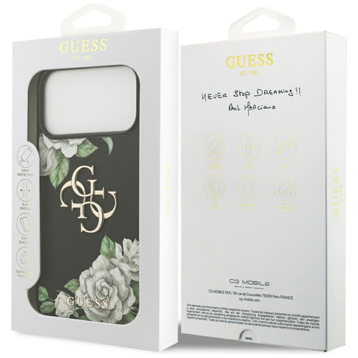 Etui Guess Grained Roses & Big 4G Logo   do iPhone 17 Pro Max czarny