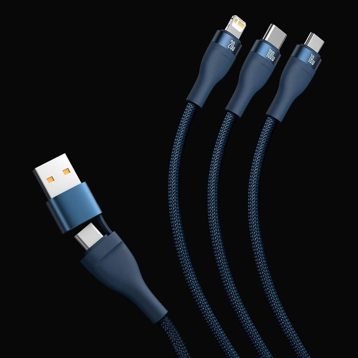 Baseus Flash Series II kabel USB Typ C / USB Typ A - USB Typ C / Lightning / micro USB 100 W 1,2 m fioletowy (CASS030105)