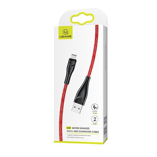 USAMS Kabel pleciony U41 MicroUSB/USB Fast Charge 2m czerwony/red SJ396USB02 (US-SJ396)